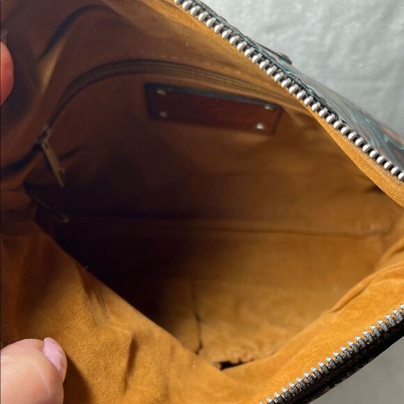 Patricia Nash Valerie Turquoise and Brown Fold Over Wristlet Clutch - Picture 7 of 12